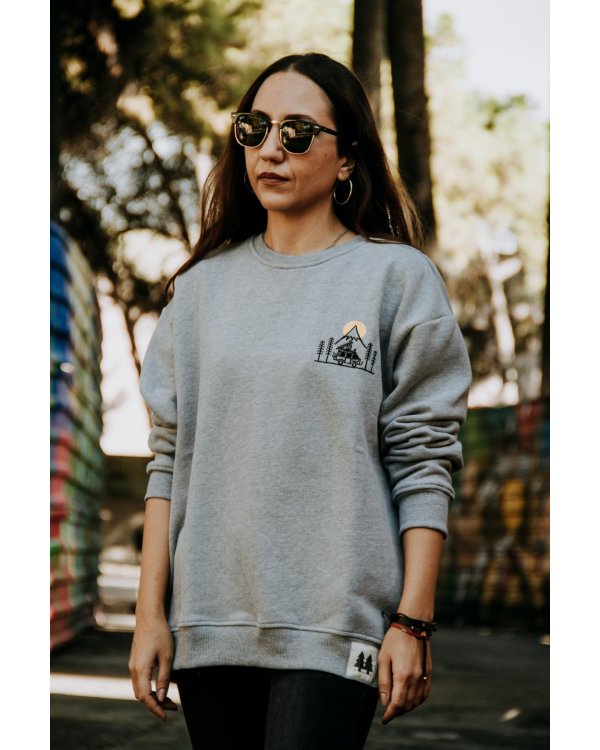 Şardonlu Camp model Oversize Bisiklet Yaka  Gri Sweatshirt