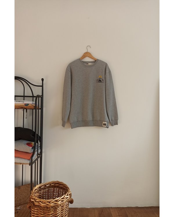 Şardonlu Camp model Oversize Bisiklet Yaka  Gri Sweatshirt