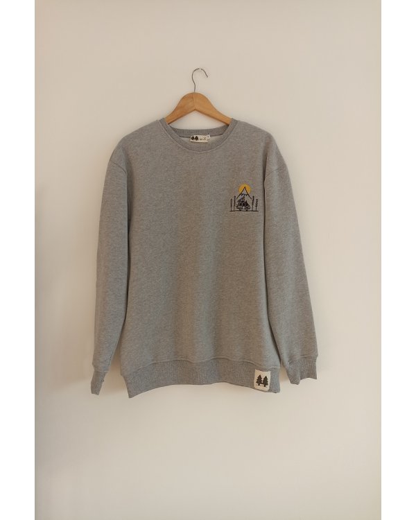 Şardonlu Camp model Oversize Bisiklet Yaka  Gri Sweatshirt