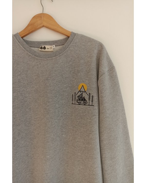 Şardonlu Camp model Oversize Bisiklet Yaka  Gri Sweatshirt