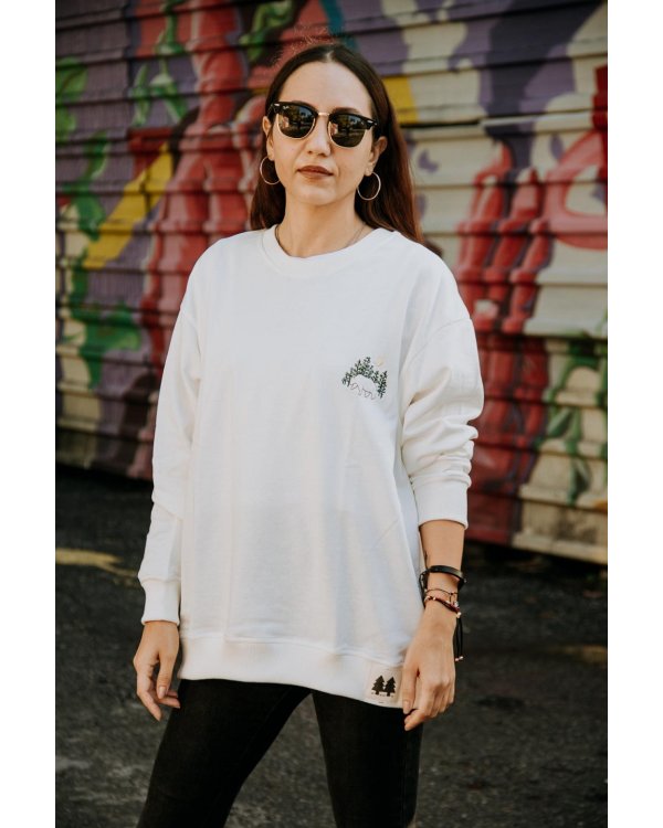 Şardonlu Ayı Nakışlı  Oversize Model Bisiklet Yaka Ekru Sweatshirt 